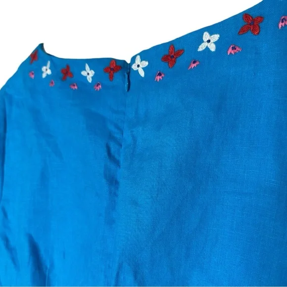 Boden Laura Linen Blue Lagoon Shift Dress Floral Embroidered Size 2R - Picture 11 of 16